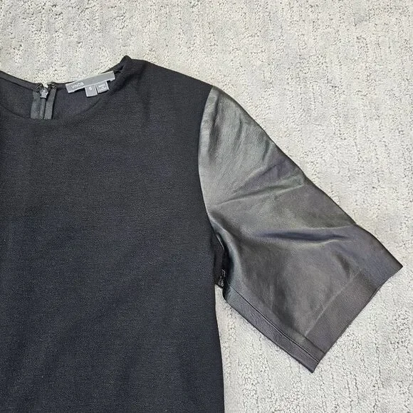 Vince Black/ Leather Sleeve‎ Pencil Dress Work Career Office Womens